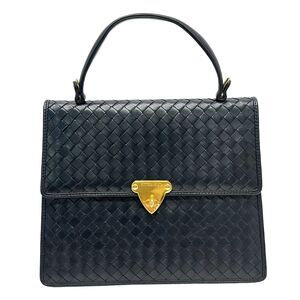 Bottega Veneta Handbag Navy Gold Leather Hardware